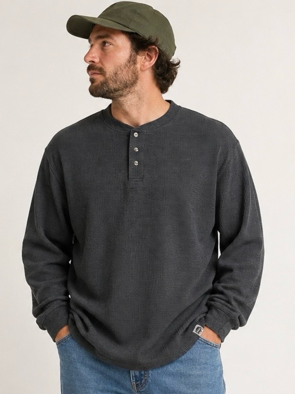 Buffalo Outdoors Men’s 2XL Charcoal Waffle Knit Henley Thermal Shirt